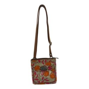 Fossil Key Per Orange Floral Crossbody Bag Tan Brown Leather Strap